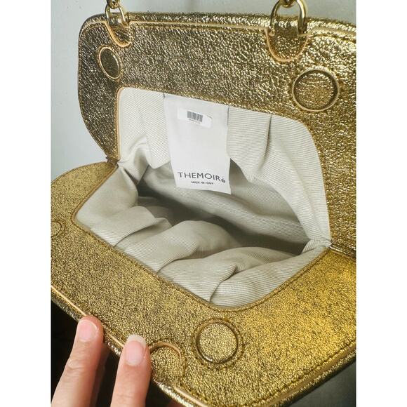 THEMOIRé Gold Leather Magnetic Button Closure Crossbody Clutch Purse Handbag - Picture 9 of 14